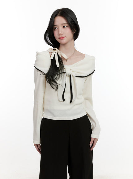 Elegant Ribbon Off-Shoulder Sweater CF527