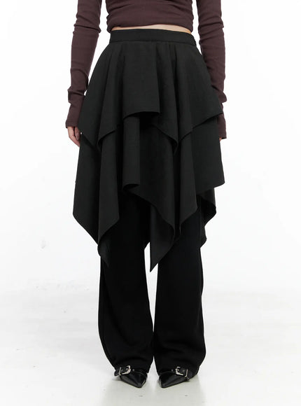 Asymmetric Suede Ruffle Midi Skirt CO521