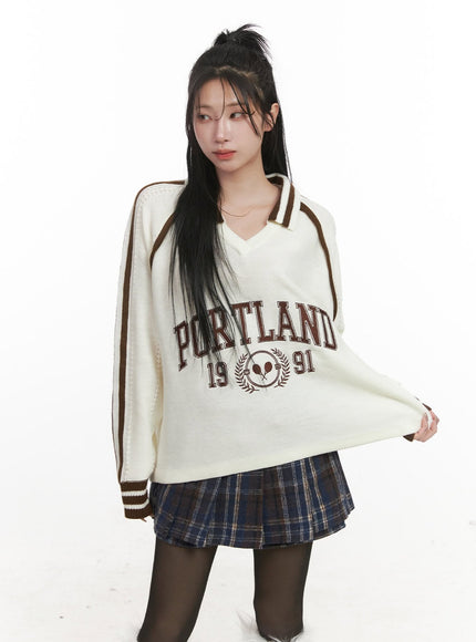 Portland Embroidered Collared Sweater CJ516