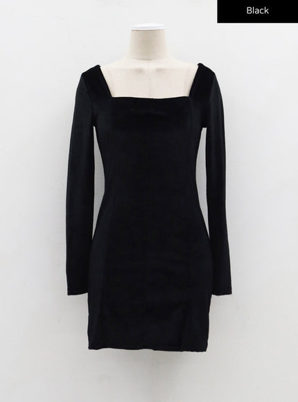 Velvet Side Slit Square Neck Mini Dress CJ311