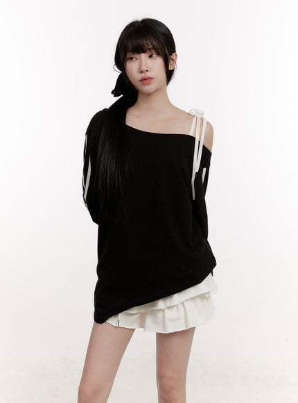 Ribbon One-Shoulder Long-Sleeve Top CJ529