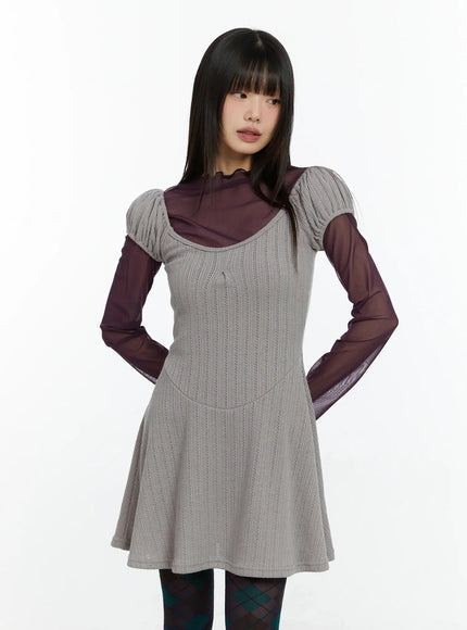 pointelle-puff-sleeve-flare-mini-dress-cf509