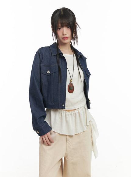 Denim Zip-Up Collared Jacket CF519