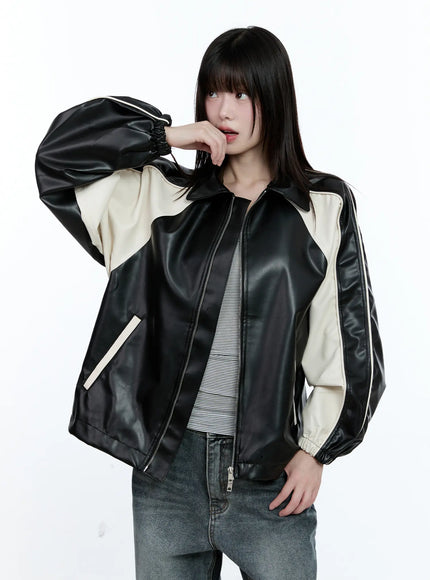 Two-Tone Faux Leather Jacket CG511