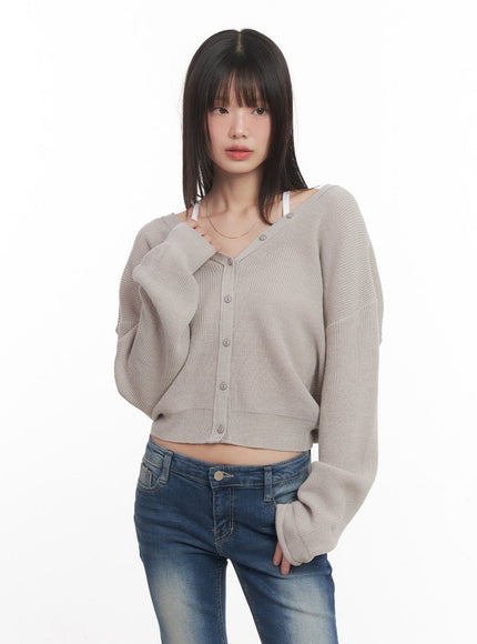 V-Neck Buttoned Cropped Cardigan CM519