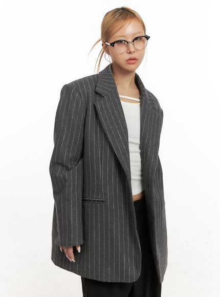 Wool-Blend Striped Oversized Blazer CJ508