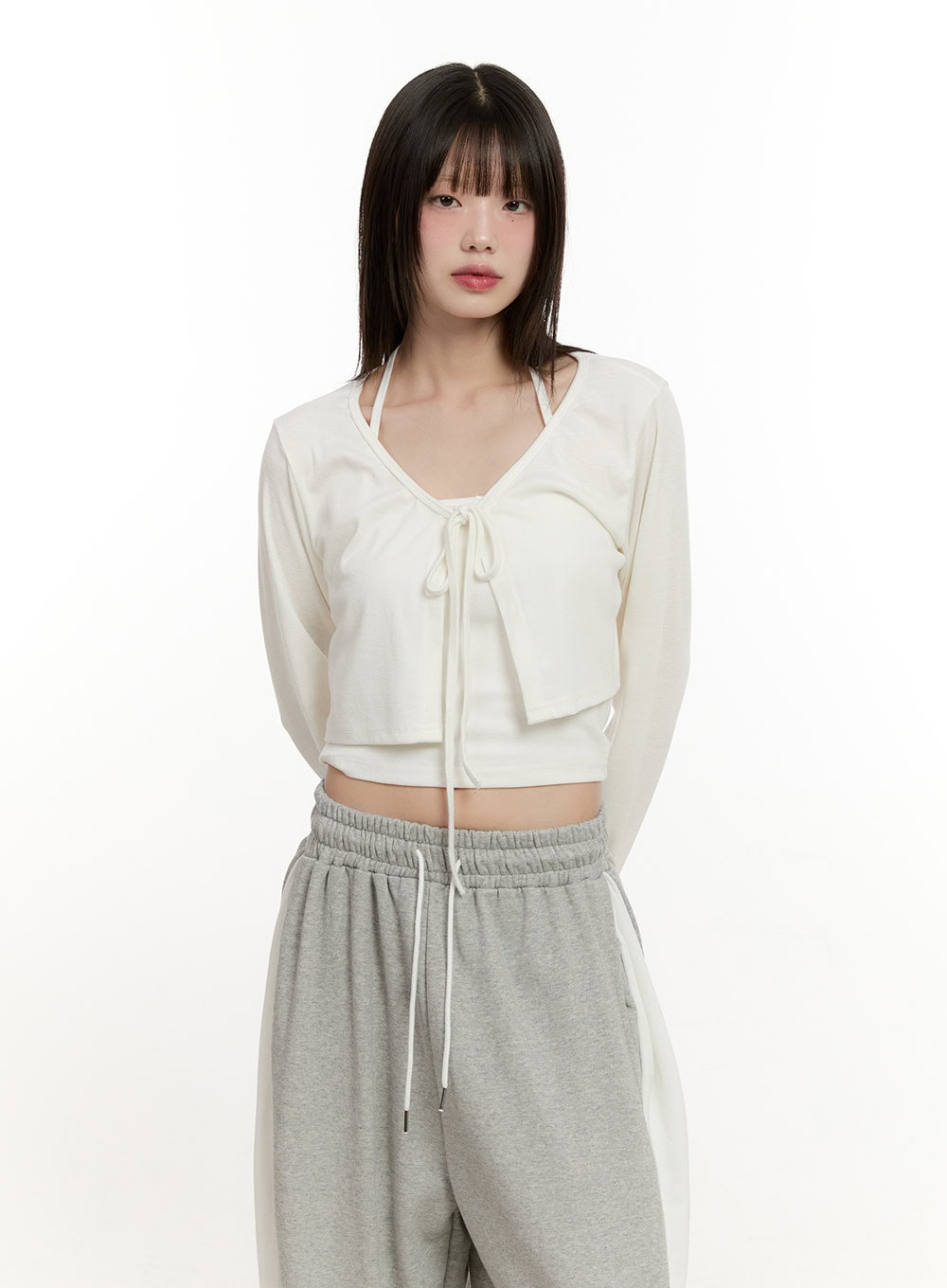 halter-top-ribbon-tie-cardigan-set-cm514