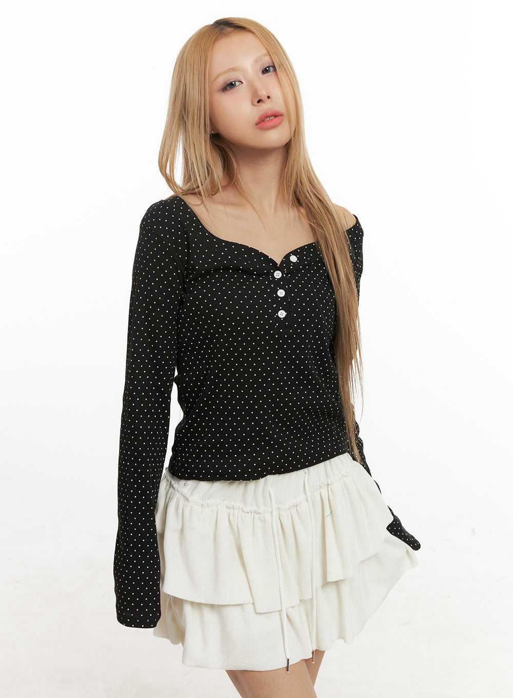 Long Sleeve Polka Dot Top CJ508