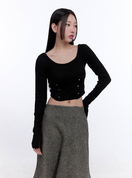 Scoop-Neck Long-Sleeve Crop Top CJ509