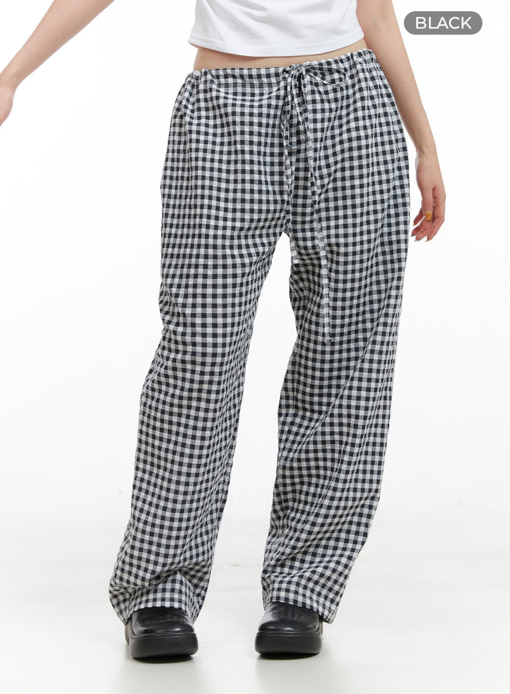 checkered-banded-cotton-wide-leg-pants-cg408