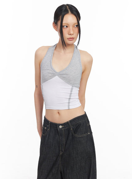 shirred-halter-v-neck-crop-tank-top-cy528