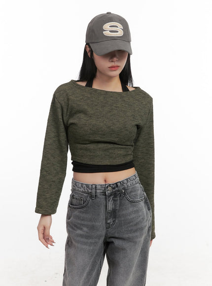 Off-Shoulder Long Sleeve Crop Top CJ517