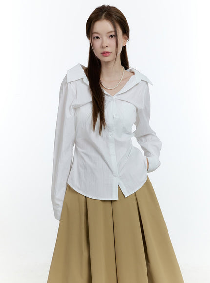 Ribbon-Tie Collared Button-Up CF503