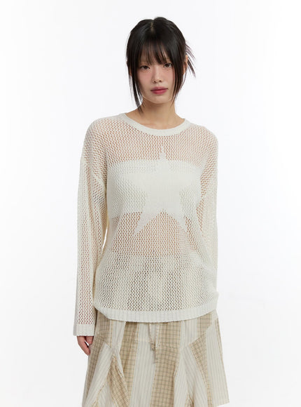 Star Mesh Knit Long-Sleeve Top CA508