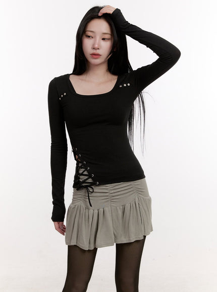 Asymmetric Lace-Up Slim-Fit Top CJ531