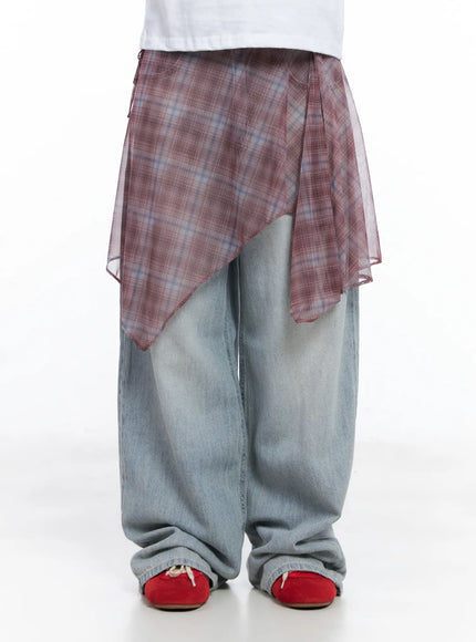 plaid-mesh-layered-wrap-midi-skirt-cl511