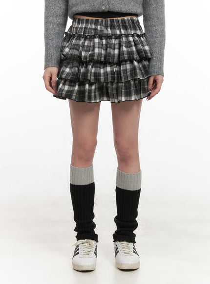 Layered Ruffle Checkered Mini Skirt CJ517