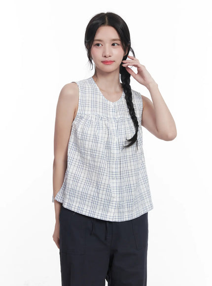 plaid-sleeveless-blouse-cu523