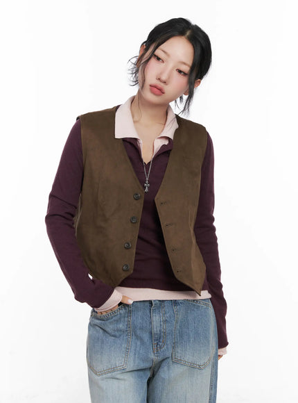 classic-buttoned-reversible-vest-cn514 / Dark brown