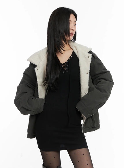 oversized-button-fleece-jacket-cd508 / Dark gray