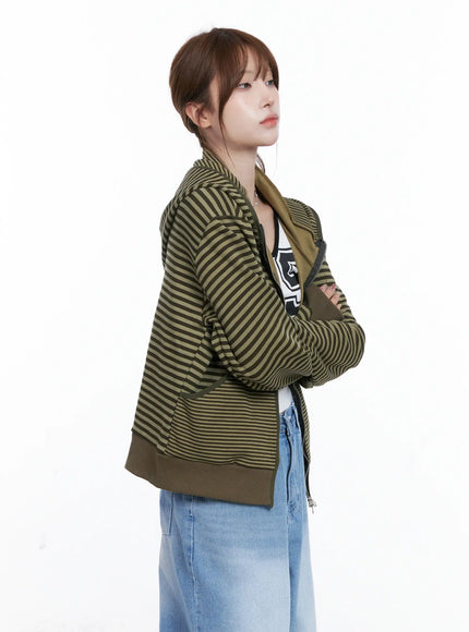 striped-zip-up-hoodie-cg529 / green