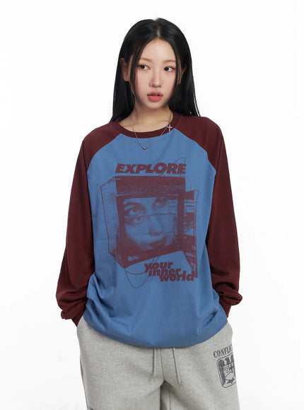 Graphic Raglan Oversized Long Sleeve Tee CJ515