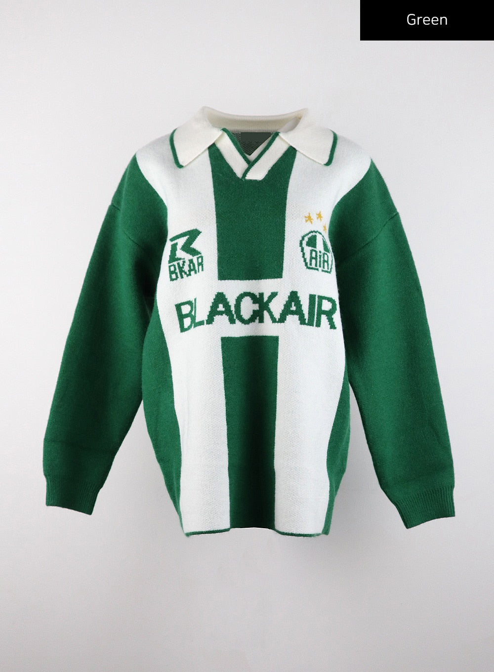 block-core-v-neck-collar-graphic-knit-sweater-unisex-cd307 / Green