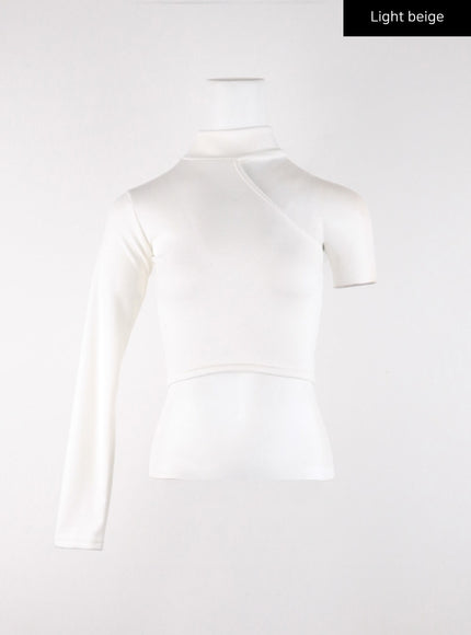 asymmetric-one-shoulder-crop-tee-cd308 / Light beige