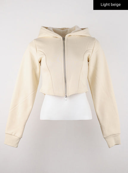 two-way-zip-up-crop-hoodie-cd322 / Light beige