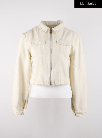 plush-pants-and-collar-zipper-jacket-cd315 / Light beige