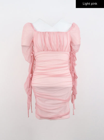 square-neck-shirring-mini-dress-cn317 / Light pink