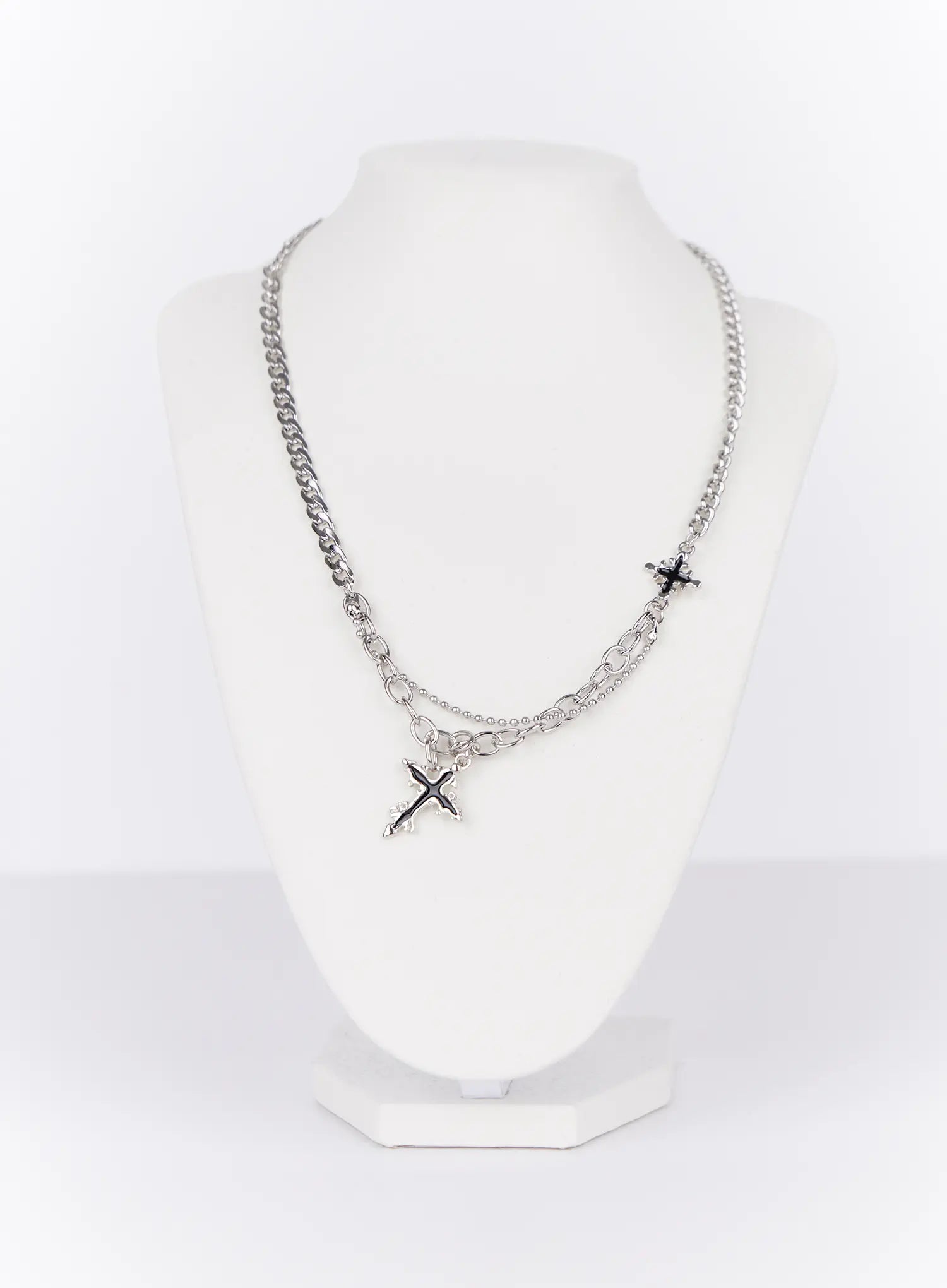 cross-charm-dual-chain-necklace-io527 / Silver