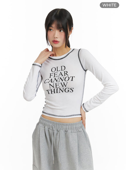 stitched-crop-long-sleeve-top-cf423 / White