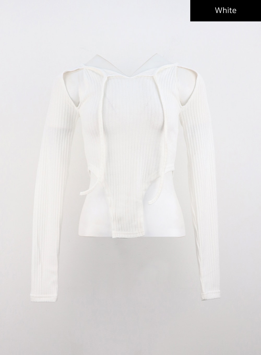 cut-out-crop-long-sleeve-top-co313 / White