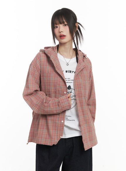 Buttoned Plaid Hooded Shirt CF518