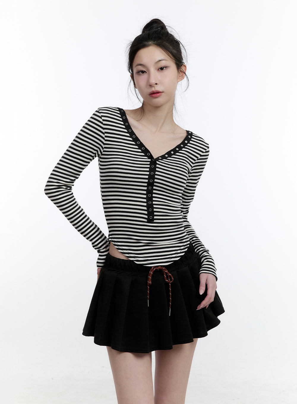 Striped Slim-Fit Buttoned Top CJ522