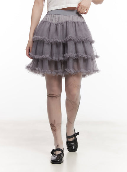 Tiered Ruffle Tulle Midi Skirt CM528