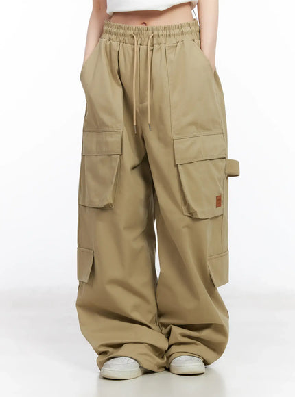 Wide Leg Cargo Pants with Elastic Waist CF519