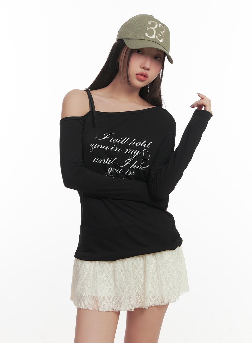 Letter Print One-Shoulder Long Sleeve Top CF524