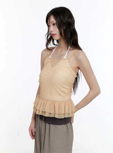 sheer-ruffle-detail-tank-cl507 / Beige