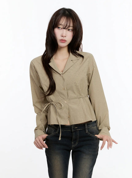 striped-long-sleeve-shirt-cn524 / Beige