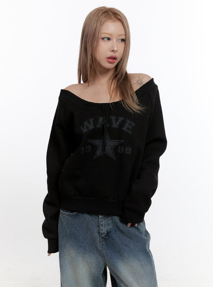 off-shoulder-loose-fit-hoodie-cn422 / Black