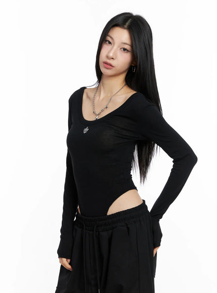 Grey Long Sleeve Bodysuit CC1109