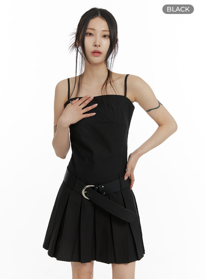 drop-waist-pleated-mini-dress-cf428 / Black