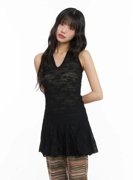 halter-lace-mini-dress-cd531 / Black