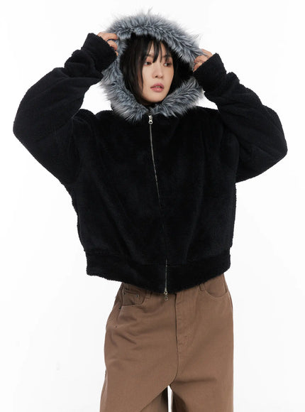 Faux Fur Fleece Zip-Up Hoodie CN527