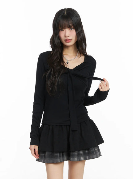 elegant-ribbon-long-sleeve-blouse-cd531 / Black