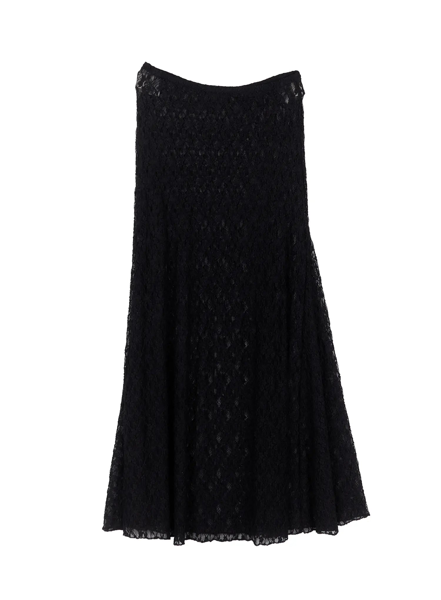 lace-overlay-maxi-skirt-cs502 / Black