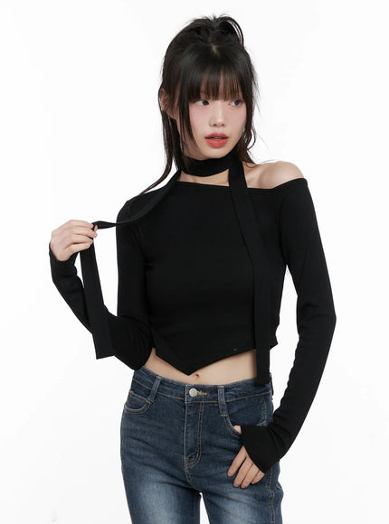 Off Shoulder Scarf Long Sleeve Top CG519