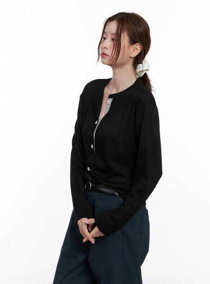 polka-dot-detail-button-up-cardigan-cg521 / Black
